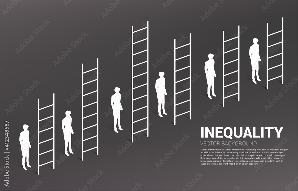 Business concept of competition and challenge. Silhouette of businessman group with various high ladder.