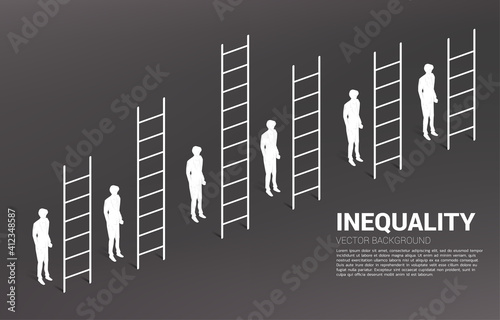 Business concept of competition and challenge. Silhouette of businessman group with various high ladder.