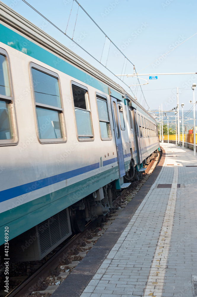 A train departing from the railway station of Pisciotta, Salerno, Italy. A train departing from the railway station of Pisciotta, Salerno, Italy.
