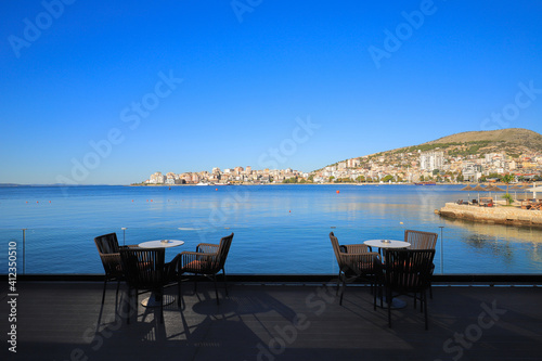 Luxury outdoor cafe in the resort in Saranda