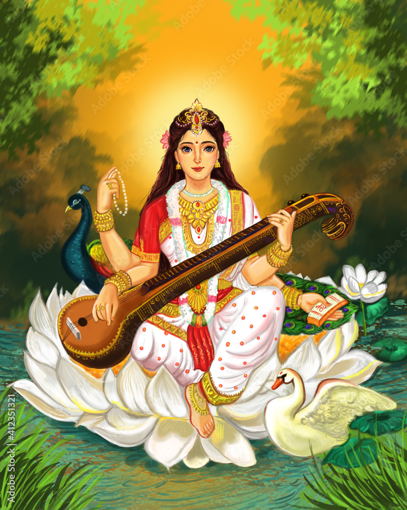Saraswati Mata Goddess, Happy Vasant Panchami Indian festival ...