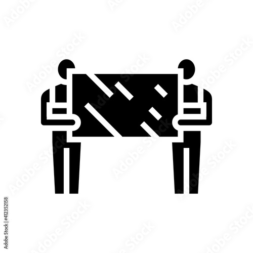 installers holding mirror glyph icon vector. installers holding mirror sign. isolated contour symbol black illustration