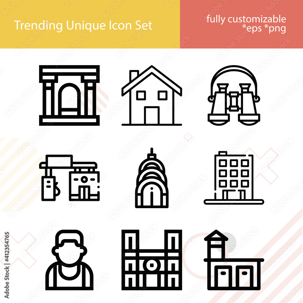 Simple set of downtown related lineal icons.