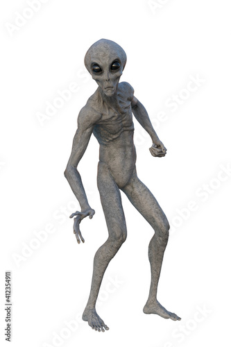 Grey Alien. 3D render isolated on white.