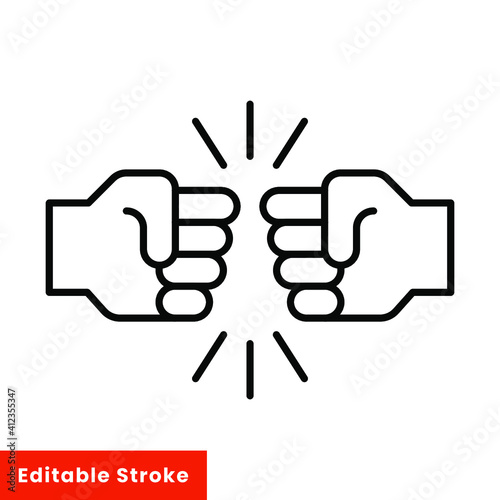 Fist bump line icon. Bro fist bump or power five pound outline style for apps and websites. Hand brother respect, impact, and handshake. Vector illustration on white background. Editable stroke EPS 10