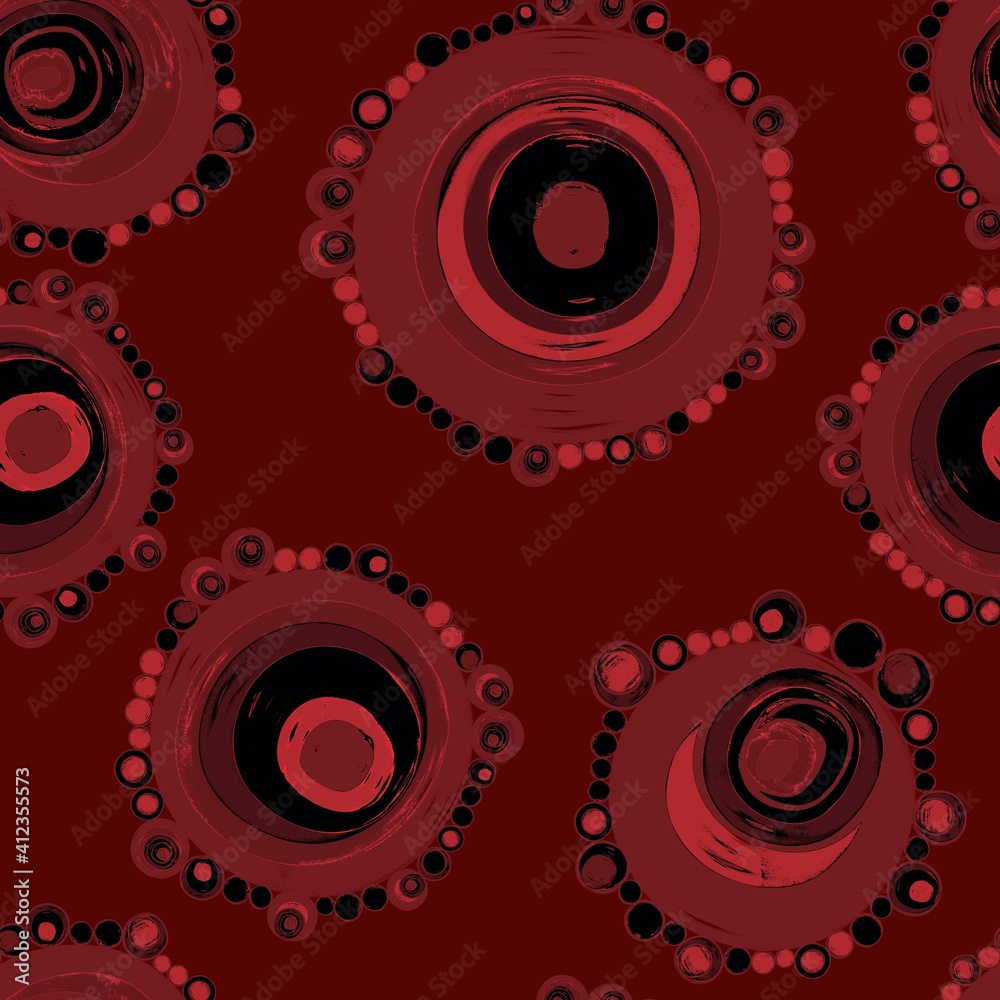 Fototapeta premium Geometric seamless pattern,texture with perfectly contacting nested circles with different size colors.Repeating pattern with circles filled dots.Terracotta color.For textile,wrapping paper,banner