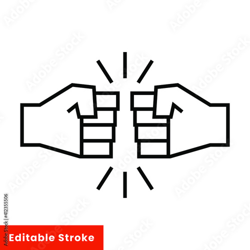 Fist bump line icon. Bro fist bump or power five pound outline style for apps and websites. Hand brother respect, impact, and handshake. Vector illustration on white background. Editable stroke EPS 10