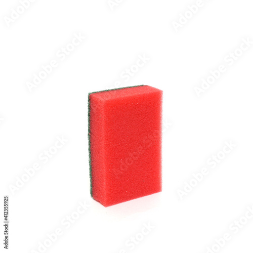 Red sponge for washing dishes isolated on white background
