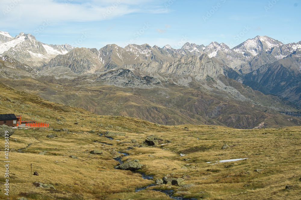 The Portalet with the bottom the Anayet peak. Concept famous mountains of the Aragonese Pyrenees The Portalet with the bottom the Anayet peak. Concept famous mountains of the Aragonese Pyrenees