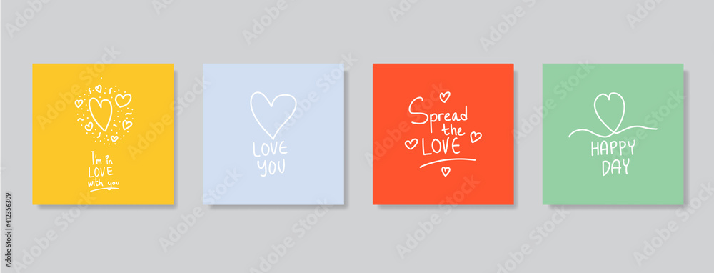Happy Valentine's Day greeting cards. Trendy abstract square art templates. Suitable for social media posts, mobile apps, banners design and web/internet ads.