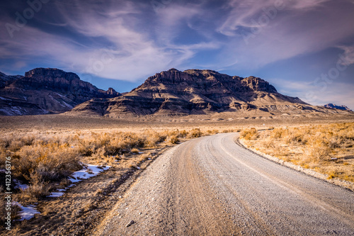 A barren desert landscape scene from the Pony Express Trail just past Fish Springs in Utah.