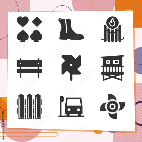 Simple set of 9 icons related to iron