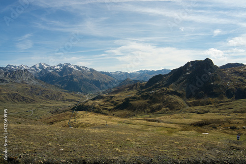 The Portalet with the bottom the Anayet peak. Concept famous mountains of the Aragonese Pyrenees, in Spain