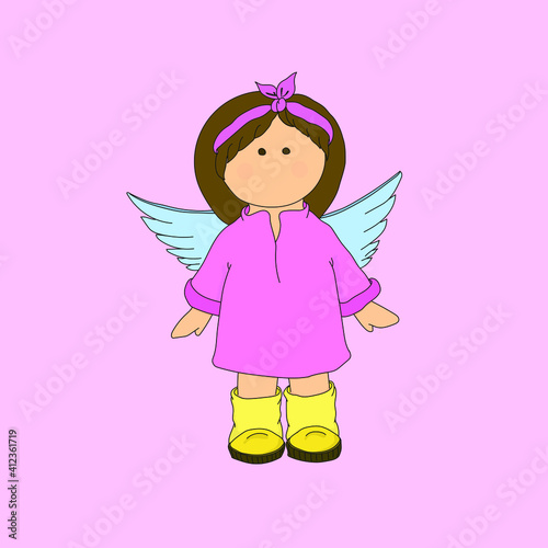 Sweet and Cute angel gir. Little princess. Fairy girl looks beatiful. Premium Vector.