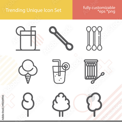 Simple set of plant fibre related lineal icons.