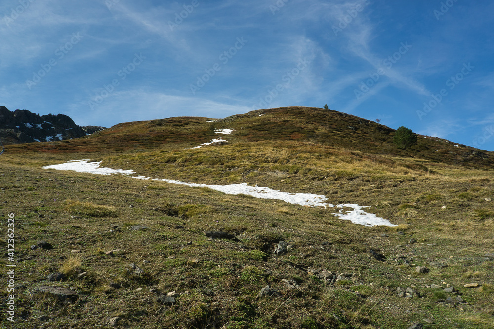 The Portalet with the bottom the Anayet peak. Concept famous mountains of the Aragonese Pyrenees