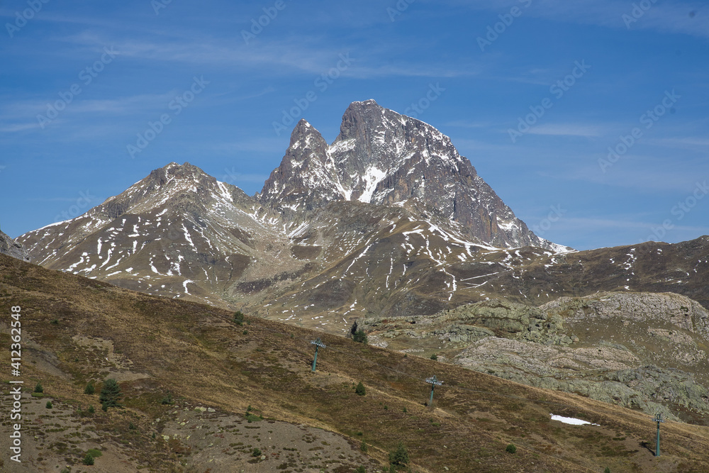 The Portalet with the bottom the Anayet peak. Concept famous mountains of the Aragonese Pyrenees