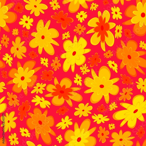Trendy fabric pattern with miniature flowers.Summer print.Fashion design.Motifs scattered random.Elegant template for fashion prints.Good for fashion,textile,fabric,gift wrapping paper.Yellow orange