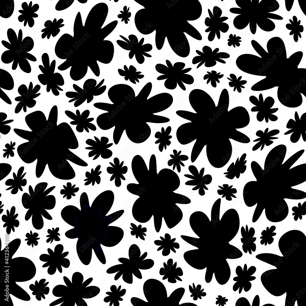 Trendy fabric pattern with miniature flowers.Summer print.Fashion design.Motifs scattered random.Elegant template for fashion prints.Good for fashion,textile,fabric,gift wrapping paper.Black on white