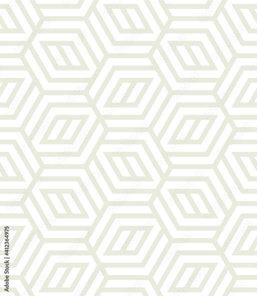 Vector seamless pattern. Modern stylish texture. Repeating geometric background. Striped hexagonal grid. Light beige tileable design. Can be used as swatch for illustrator.