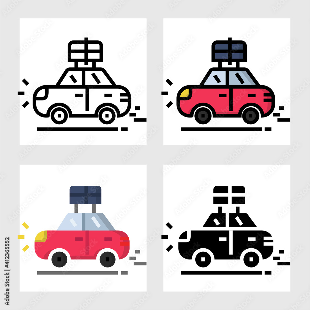 Travel car icon vector design in filled, thin line, outline and flat style.