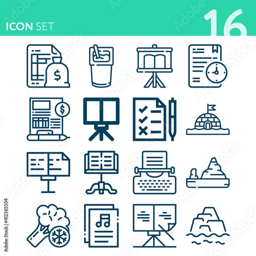 Simple set of 16 icons related to glacial