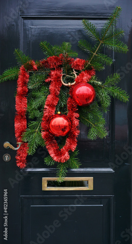 Christmas decoration on front door photo