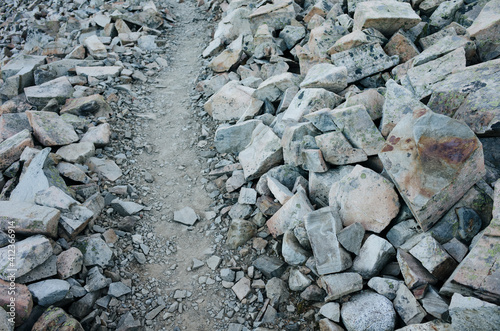 Hiking trail through boulder field