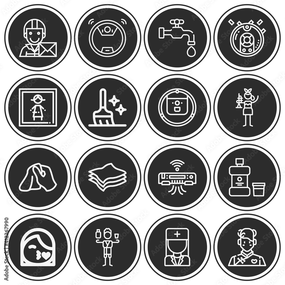 16 pack of maid  lineal web icons set