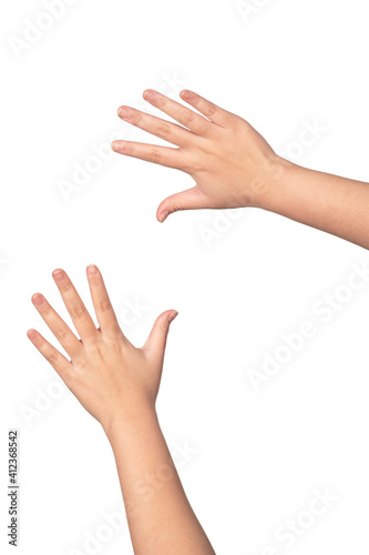 Woman hands gesture isolated on white background.