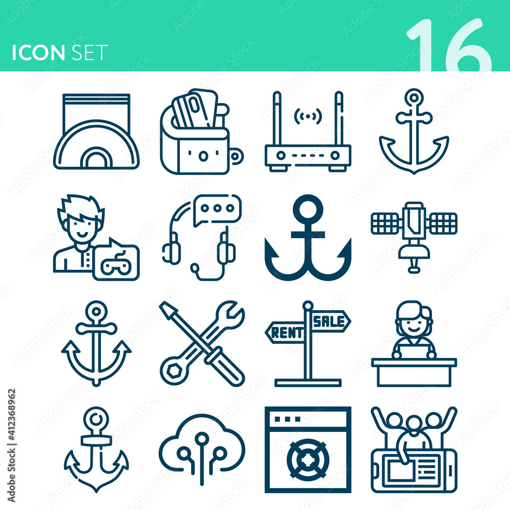 Simple set of 16 icons related to tenant Simple set of 16 icons related to tenant