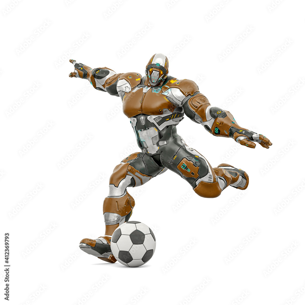 futuristic astronaut is kicking the football ball futuristic astronaut is kicking the football ball