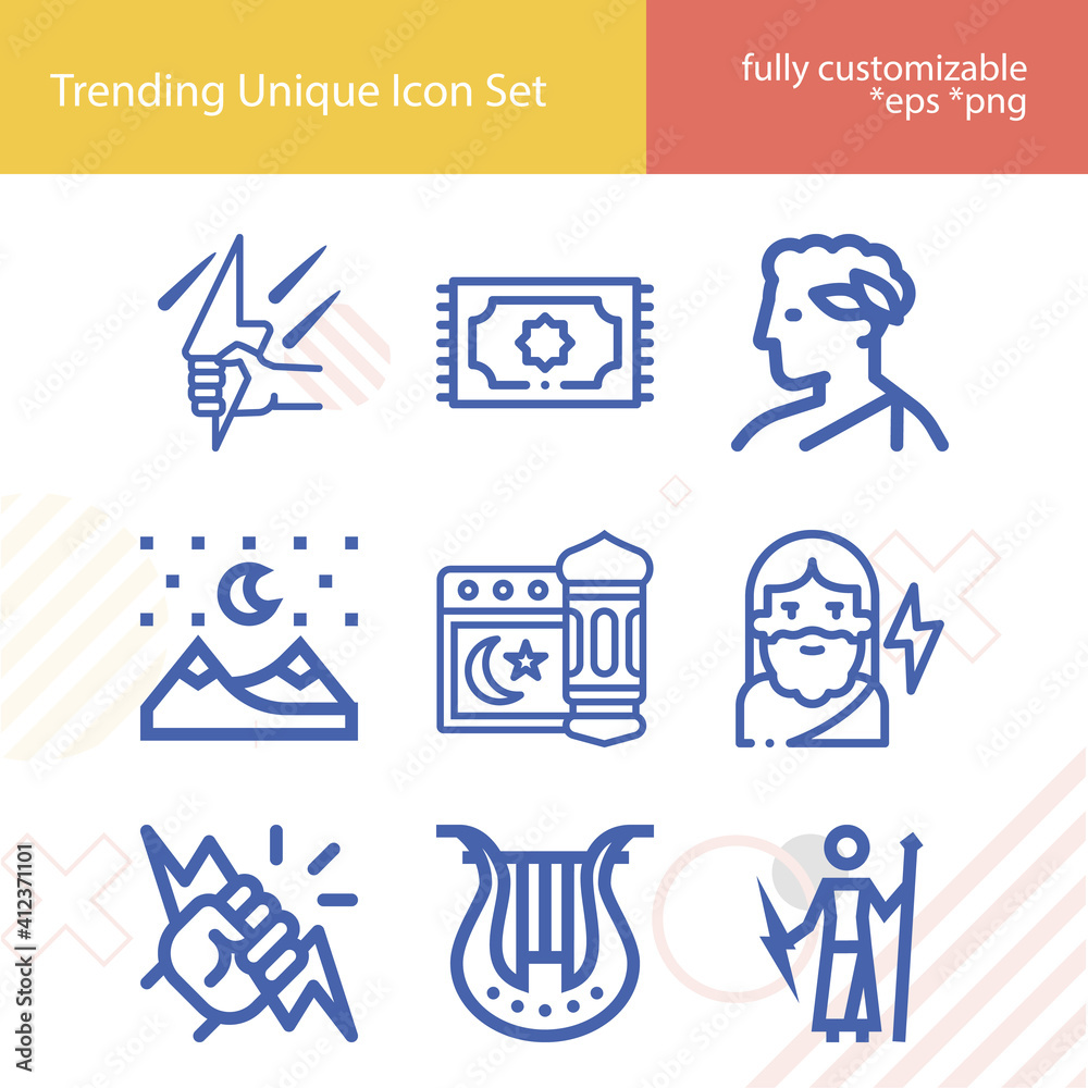 Simple set of greek deity related lineal icons.