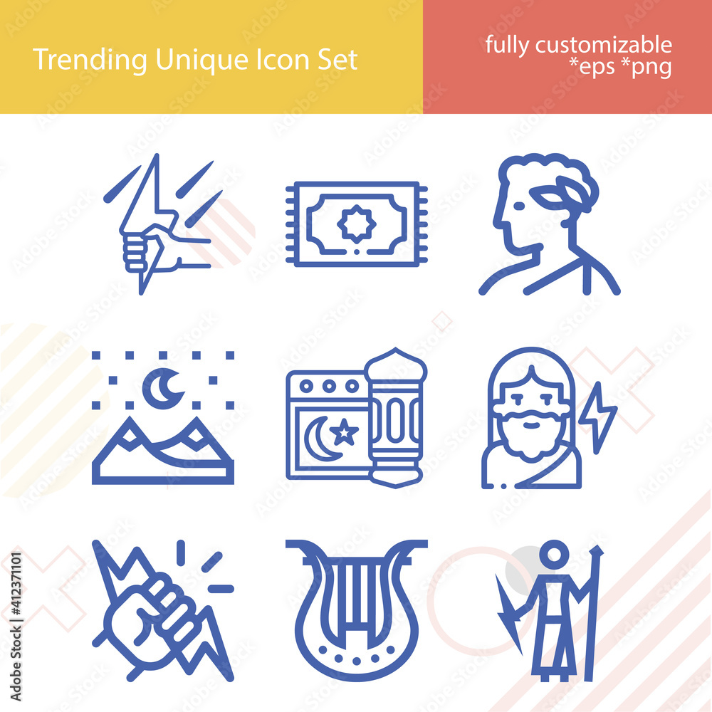 Simple set of greek deity related lineal icons. Simple set of greek deity related lineal icons.