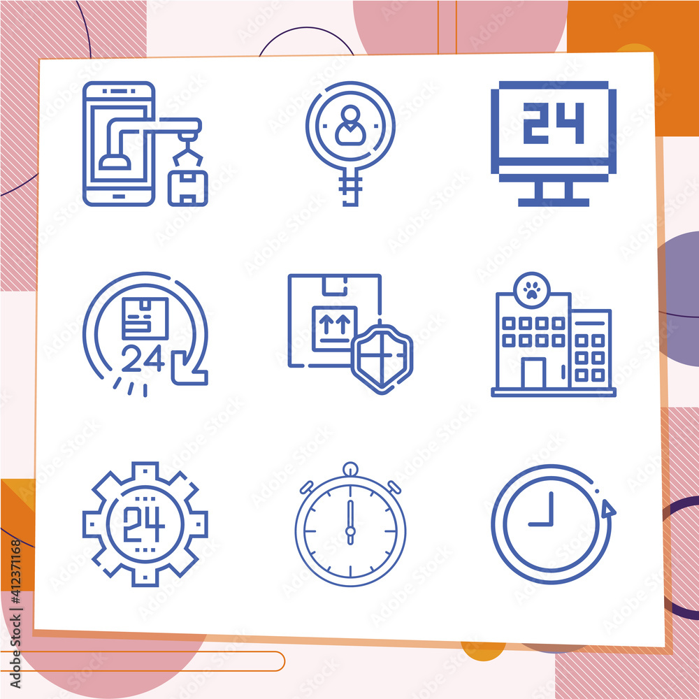 Simple set of 9 icons related to 60 minutes Simple set of 9 icons related to 60 minutes