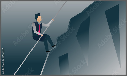  vector illustration of businessman scaling a rock, success concept
