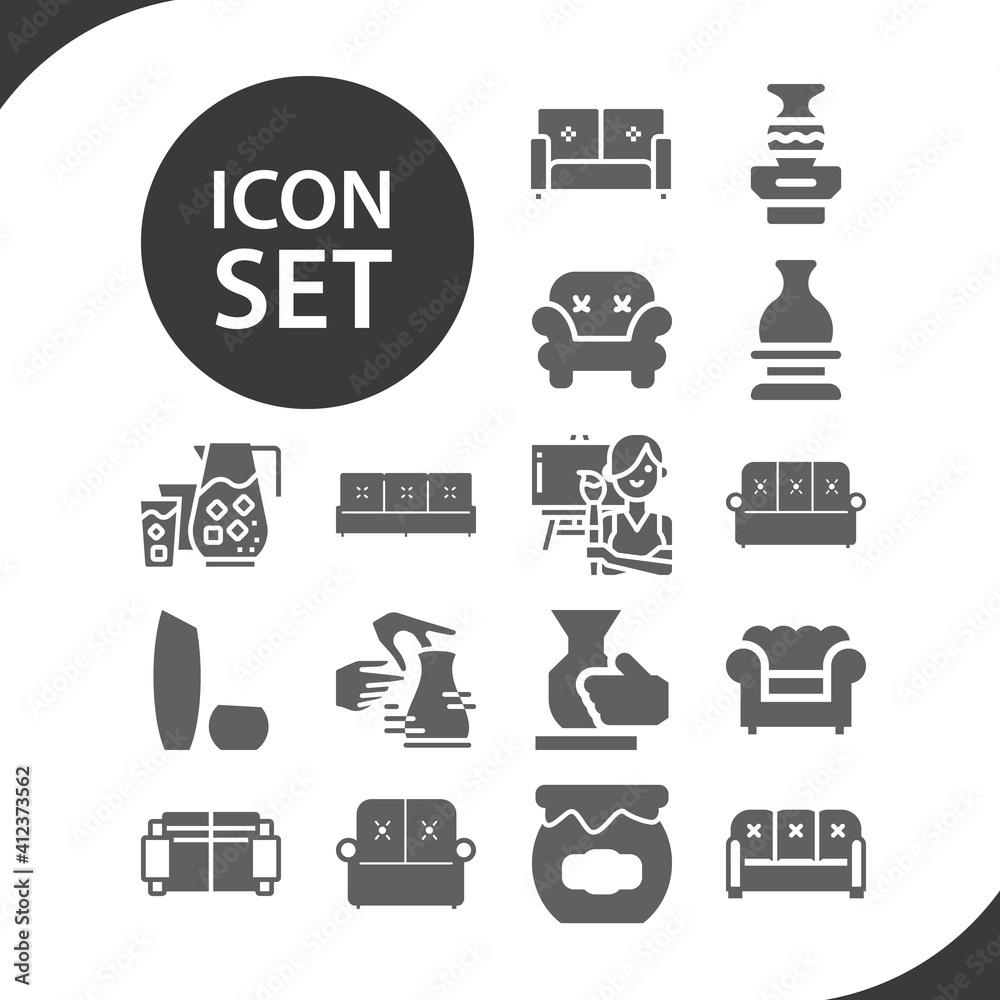 Simple set of vase related filled icons. Simple set of vase related filled icons.