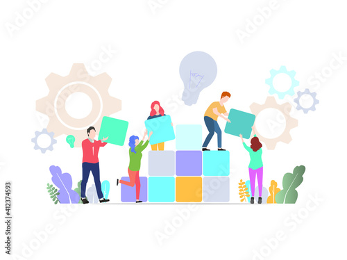 Teamwork illustration. Team work communication, partnership vector. 