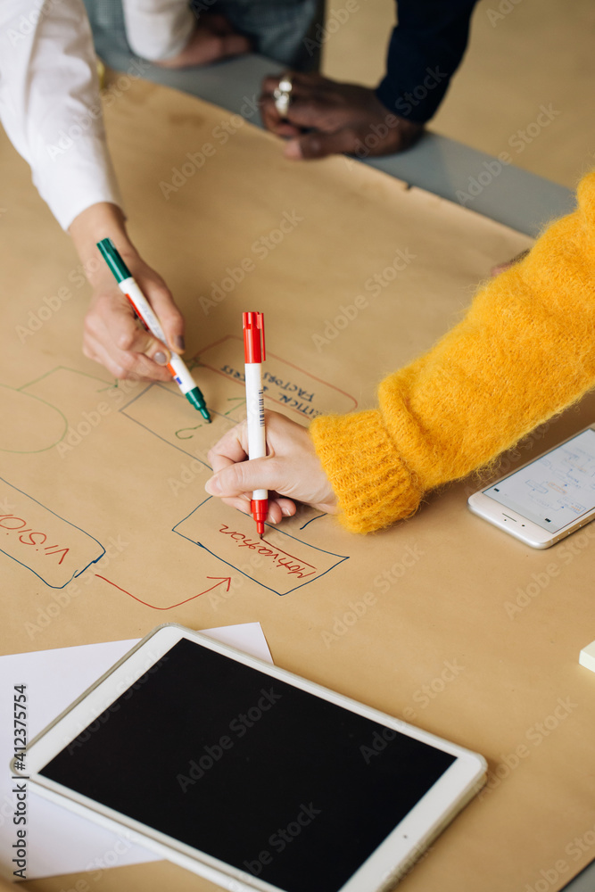 Corporate Teamwork - Closeup on Female Hands Using Red and Green ...