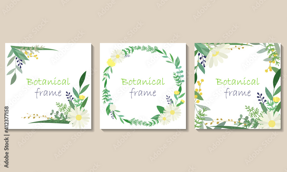 Botanical frame illustration set. Invitation or greeting card templates (vector, cut out)