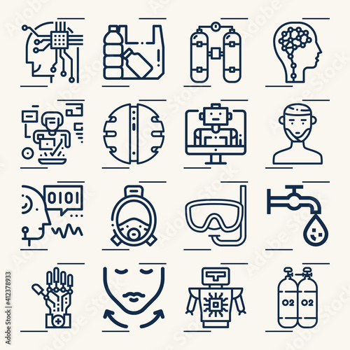 Simple set of reef related lineal icons.