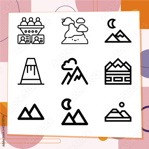 Simple set of 9 icons related to heights