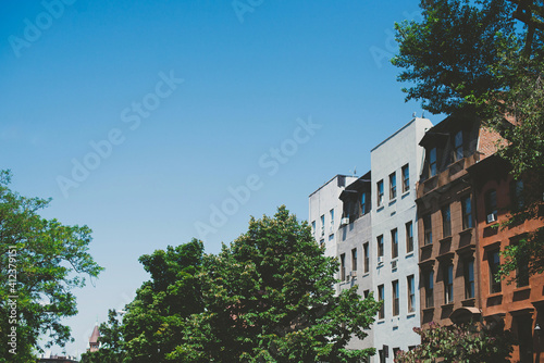 Beautiful residential street of brownstones photo