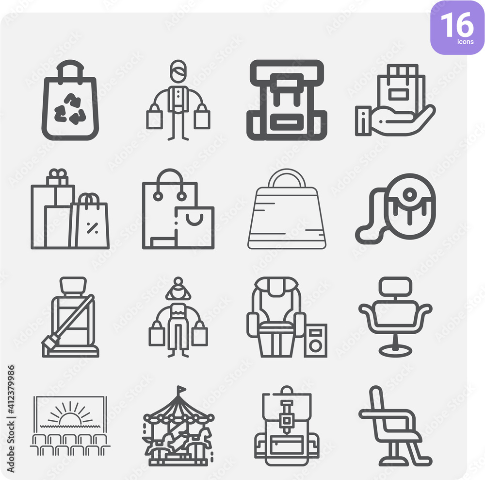 Simple set of belts related lineal icons. Simple set of belts related lineal icons.
