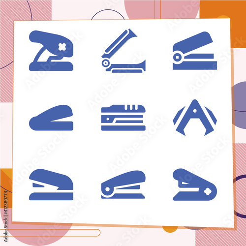 Simple set of 9 icons related to stapler