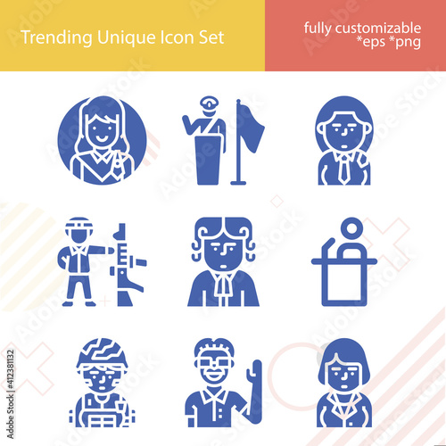 Simple set of statesman related filled icons.