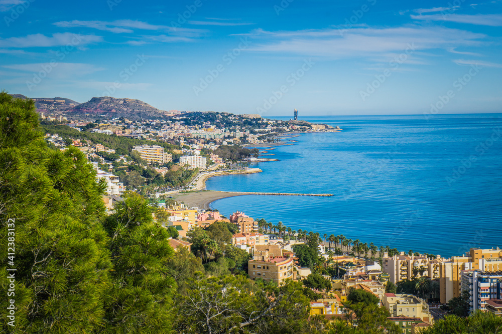 View on Malaga and the Costa del Sol in Andalucia (Spain) from the Mirador de Gibralfaro