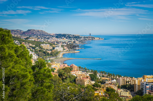 Fototapeta Naklejka Na Ścianę i Meble -  View on Malaga and the Costa del Sol in Andalucia (Spain) from the Mirador de Gibralfaro