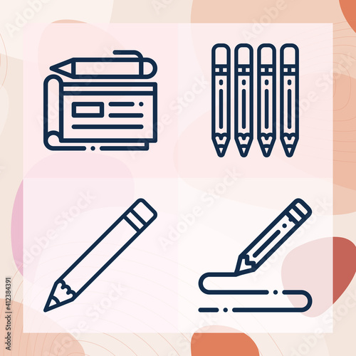 Simple set of writing implement related lineal icons