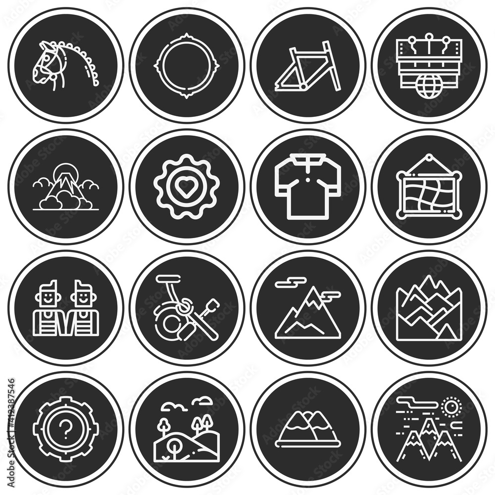 16 pack of mount  lineal web icons set